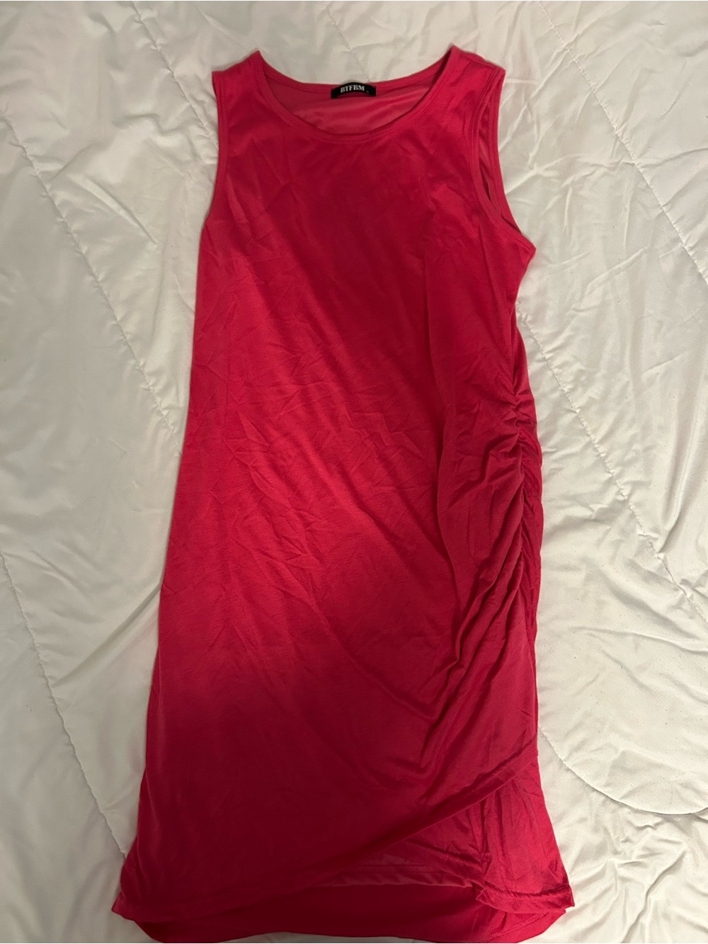 Express Sleeveless Ruched Side Tank Dress in Fuchsia Pink